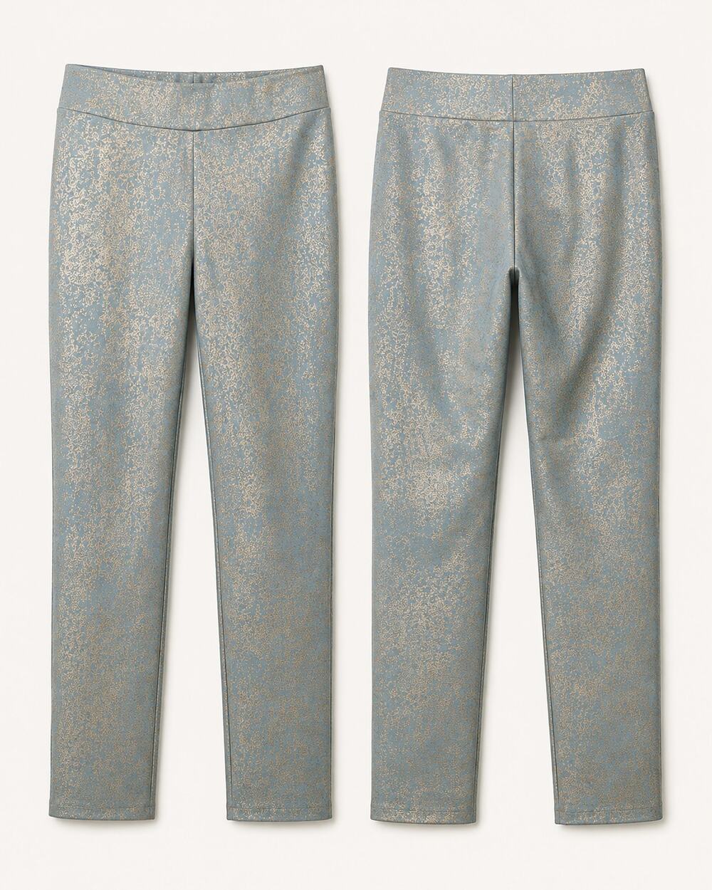 Soft Surroundings Palladium Blue Gold Metallic Ponte Pull-On Pants Medium